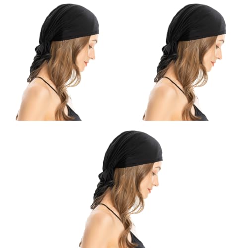 PALAY® Head Scarf for Women Cotton Elastic Chemo Caps Headwear Turban Pre-tied Slip On Cancer Cap Headwrap for Hair Loss or Thin Hair Black X 3 PALAY® Head Scarf for Women Cotton Elastic Chemo Caps Headwear Turban Pre-tied Slip On Cancer Cap Headwrap for Hair Loss or Thin Hair Black X 3